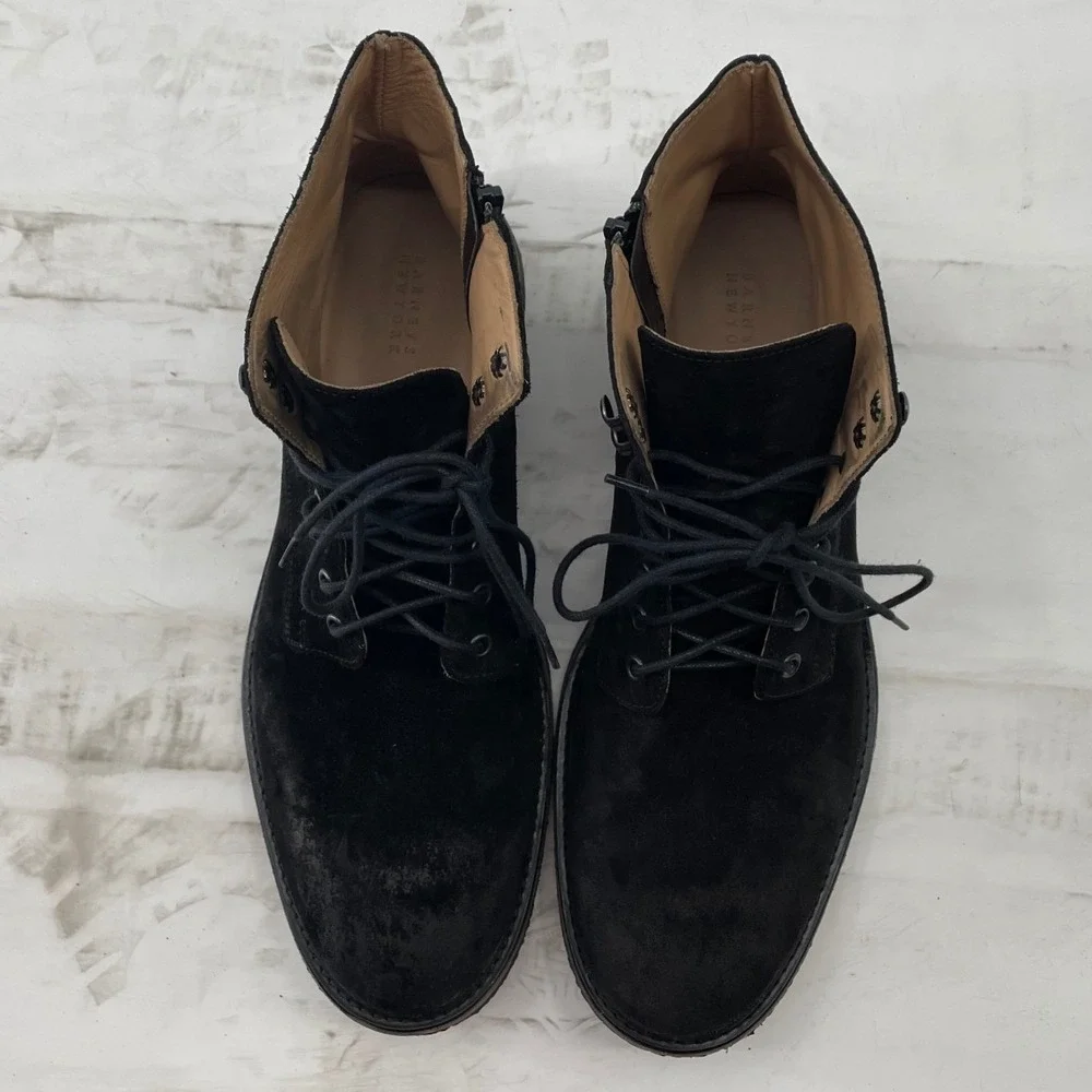 Barneys New York Men's Boots Side Zip Lace Up Black Suede Leather 10.5